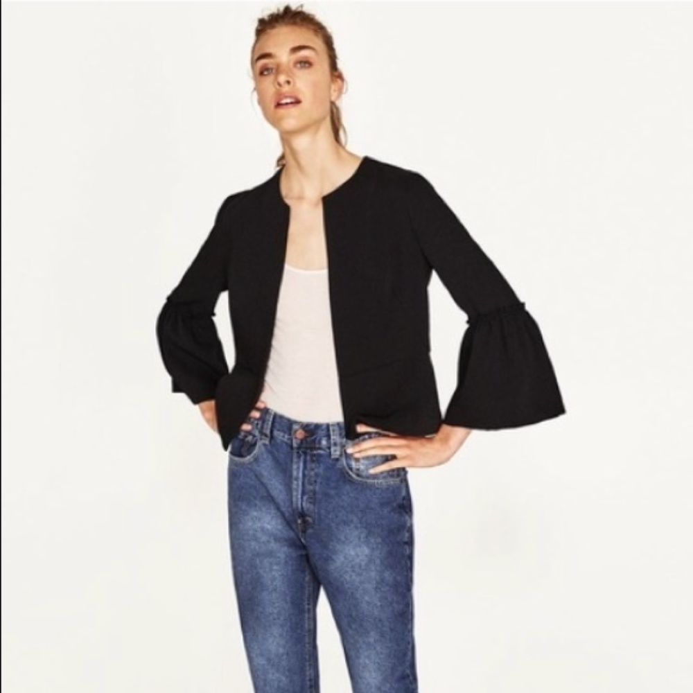 Zara Black Blazer Jacket with Bell Sleeves